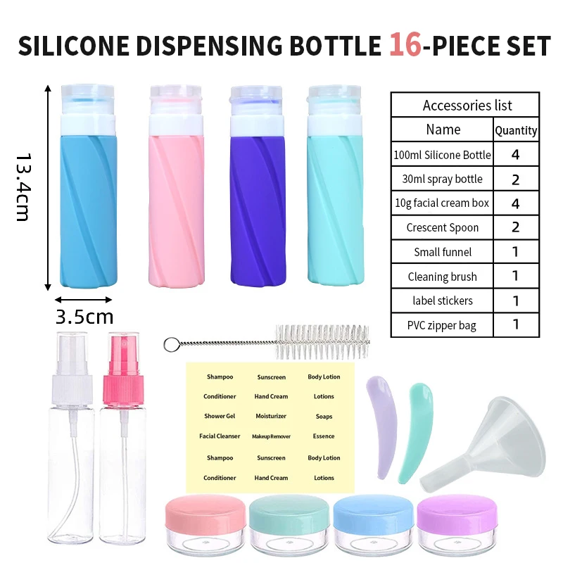 16 Pack Leak Proof Silicone Travel Bottles Set TSA Approved Containers for Toiletries Travel Size Accessories with Toiletry Bag