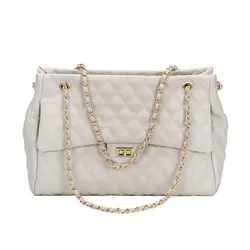 Popular Plaid Large Capacity Multi Function Women Pu Leather Shoulder Bag With Chain