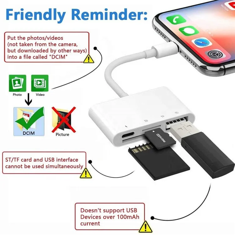SD TF Card Reader Compatible for Phone Pad Pod,4 in 1 USB3.0 OTG Camera Connection Adapter SD T-Flash Card Reader Work with Hubs