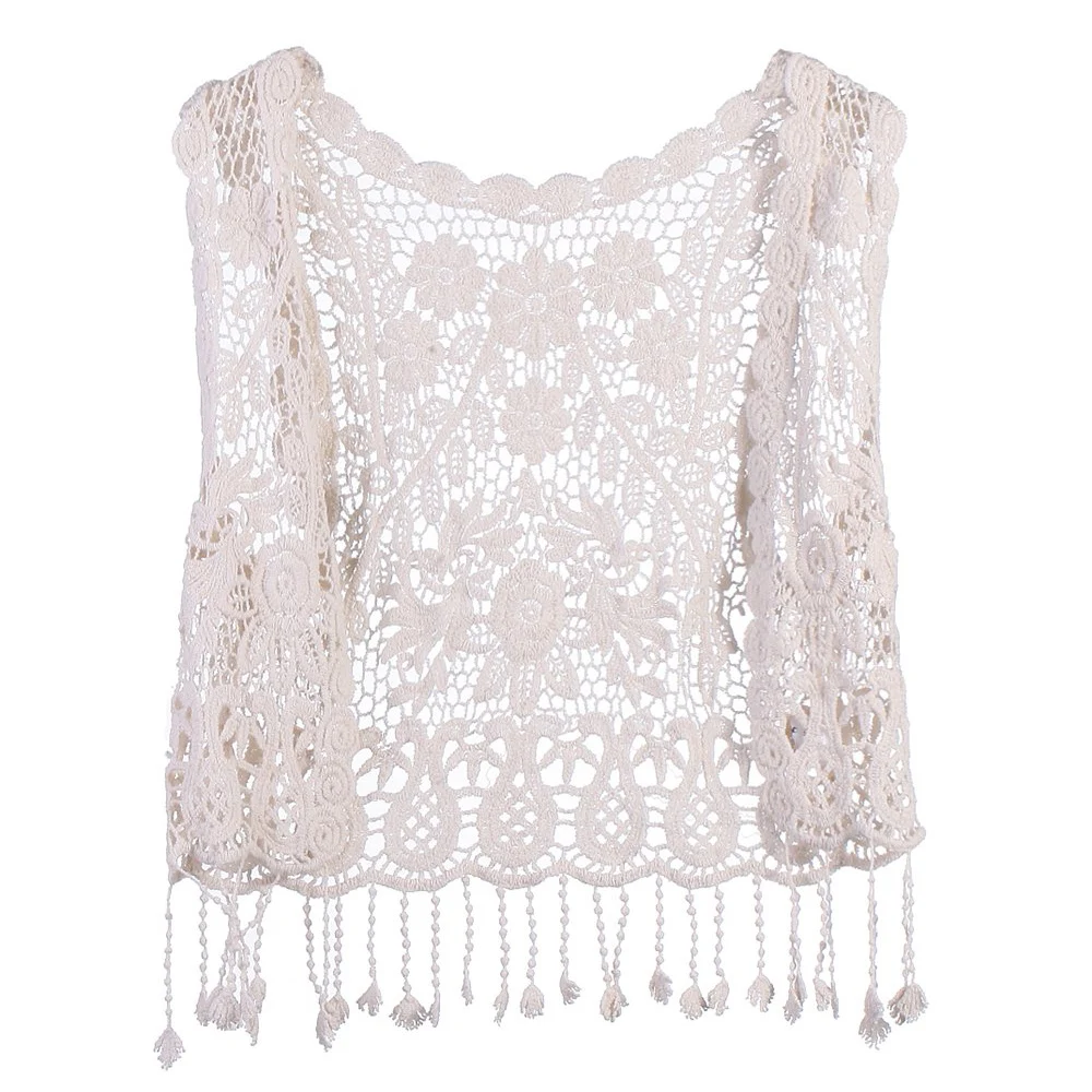 Toddler Kids Baby Girls Lace Crochet Hollow Out Cardigan Vest Tops Tassels Blouse Waistcoat