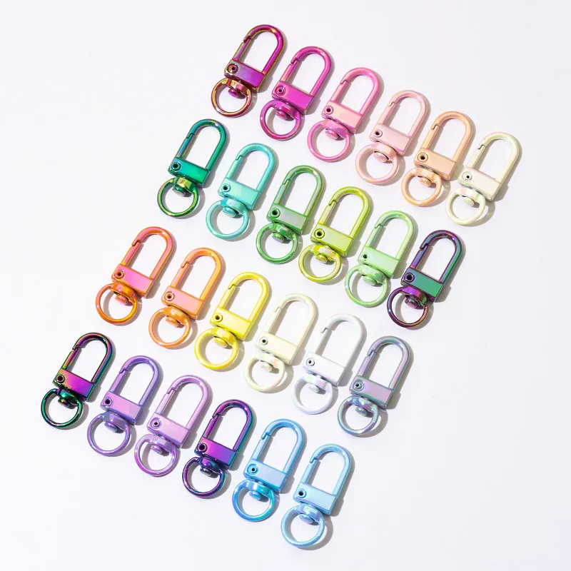 Colorful UV Coated Spring Snap Hooks with Keychain Rings Metal Lobster Claw Clasps DIY Alloy Connector Accessories for Bags Keys