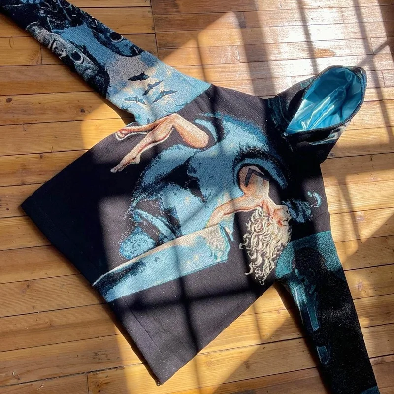 Одежда от производителя производство на заказ в уличном стиле; Плотные толстовки с капюшоном плюс размер мужской сотканный предмет гобелен трикотажная кофта