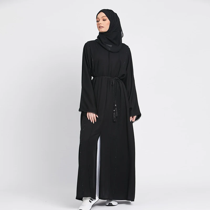 Solid Color Tunisian Qatar Material Hoody Marokko Dubai Boutique En Gros Embroidery Kaftan Muslim 2022 Abaya