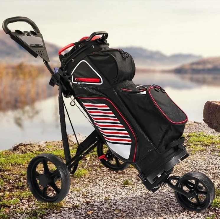Factory Hot Sell Simple Golf Hand Push Trolley Collapsible Golf Cart ,Golf Trolley Training Match Golf Electric, 3 Wheel Trolley