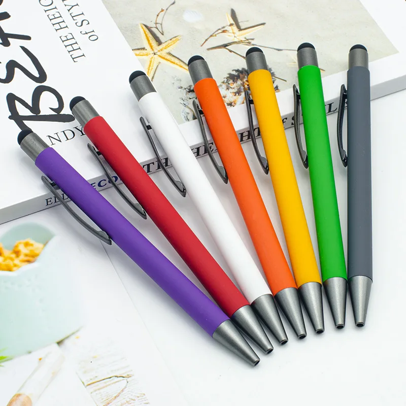Metal Spray Glue Aluminum Rod Pen Business Office Advertising Ballpoint Pen Creative Stationery Gift Pen with custom logo