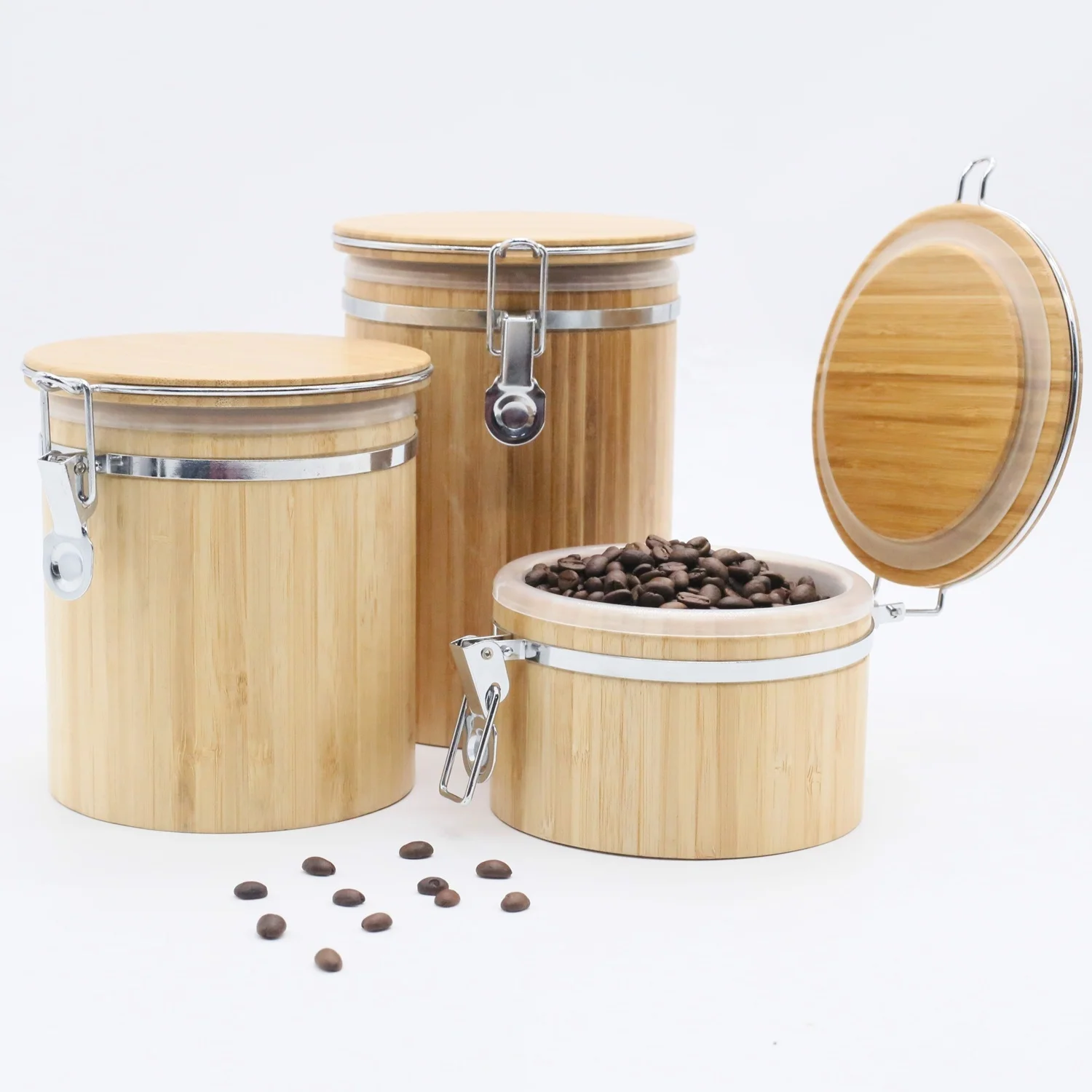 Bamboo Coffee Canister Food Storage Canister with Lid - Large For Kitchen with Coffee Tea Sugar Candy Cereal