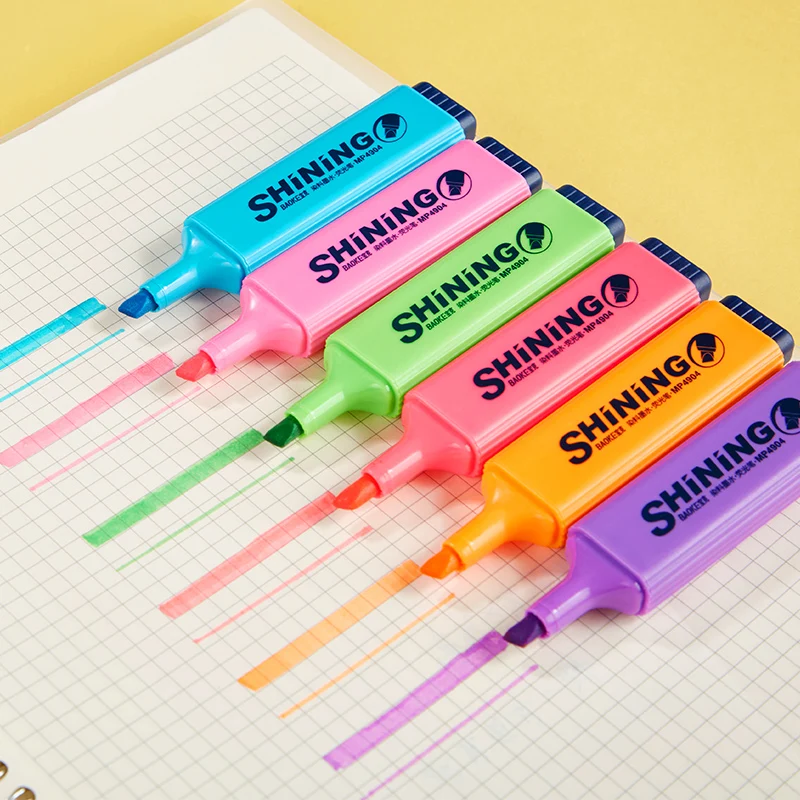 Multi colors fiber chisel tip highlighters pen