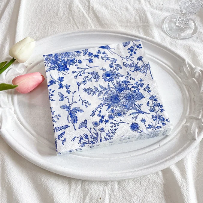 Chinese Style Blue And White Porcelain Printed Napkins Popular Napkins For Restaurant