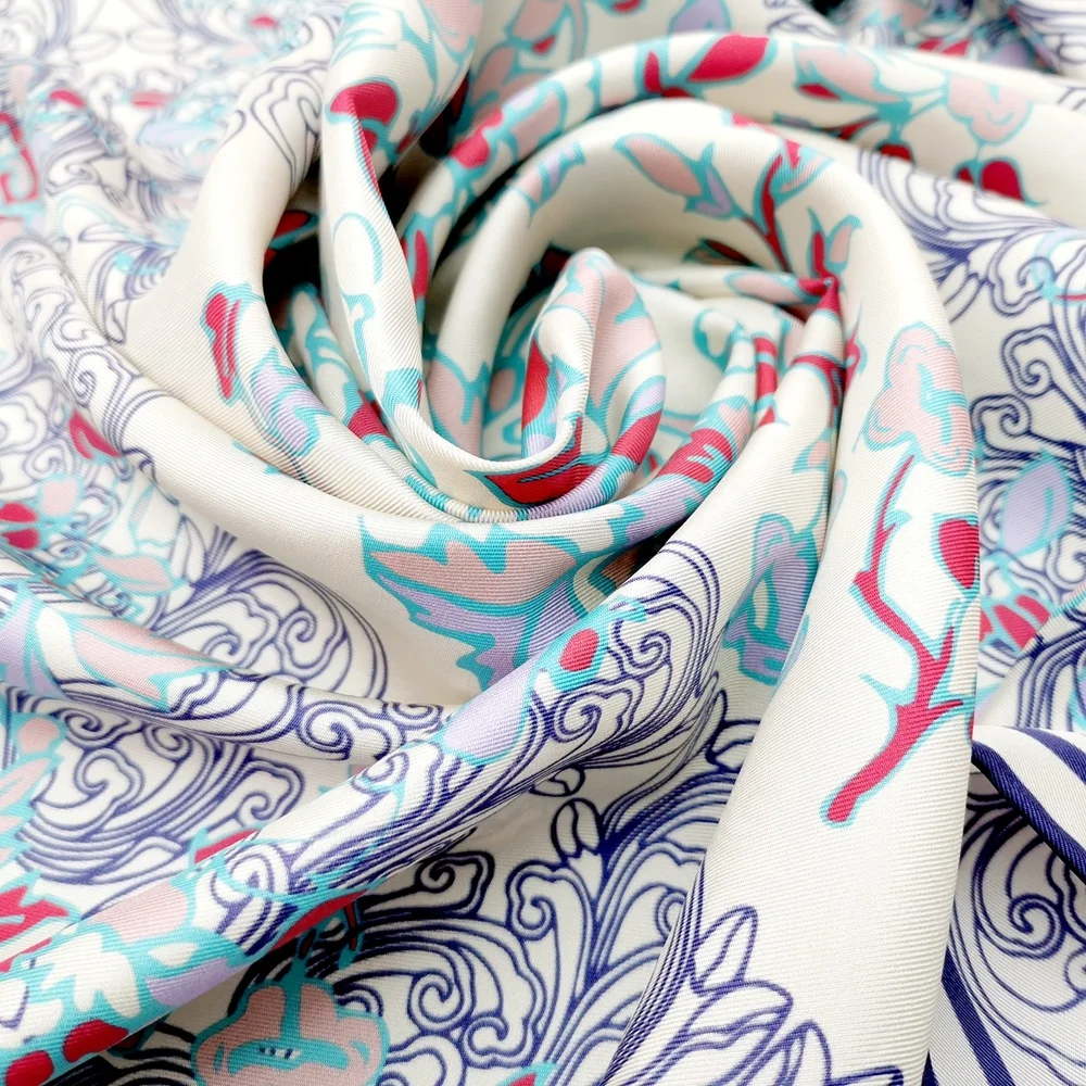 Chinese Traditional elements printing silk scarfs for women stylish 100% silk scarves 90*90cm mulberry silk scarf