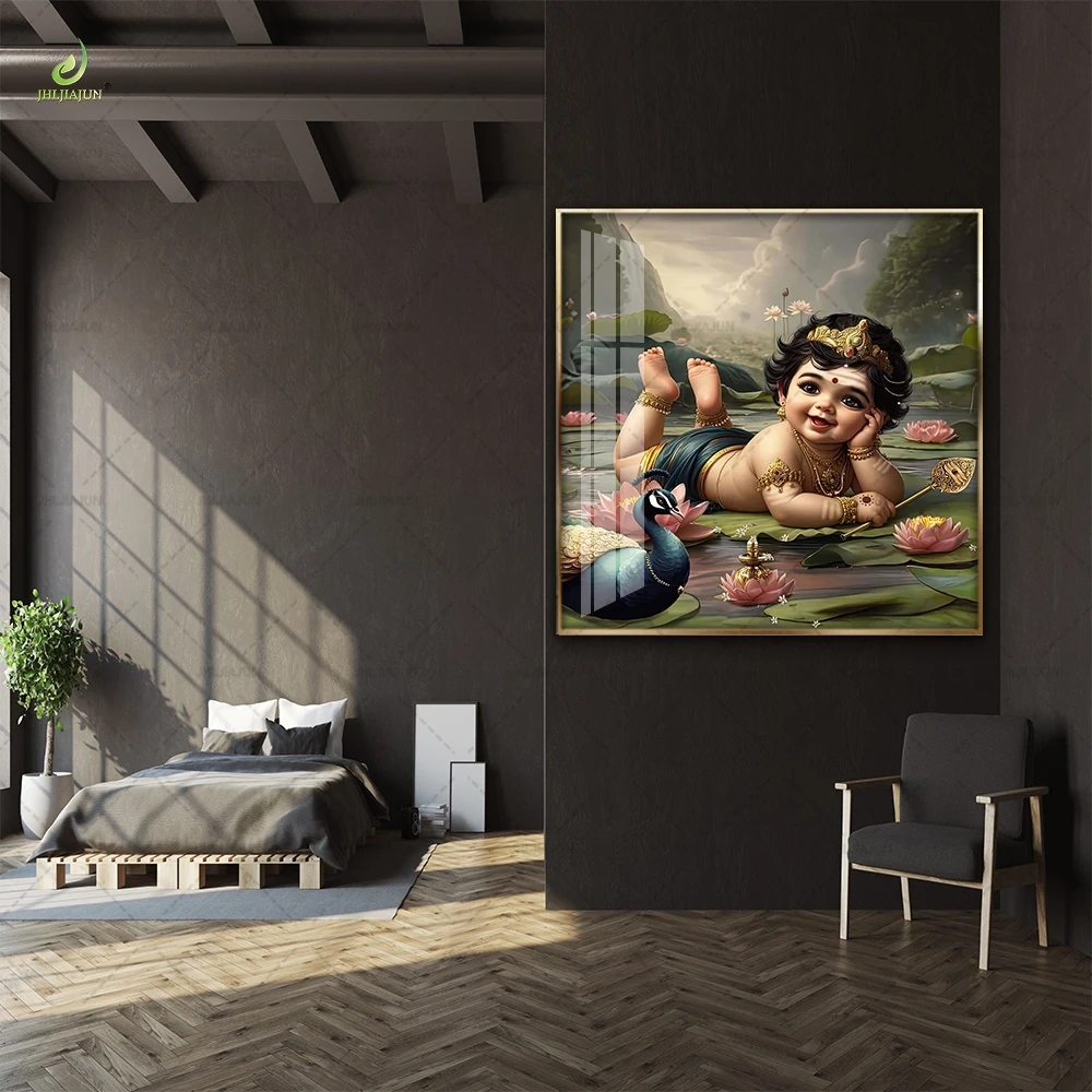 Huamiao Hinduism Wall Art Painting Crystal Child God Framed Glass Painting