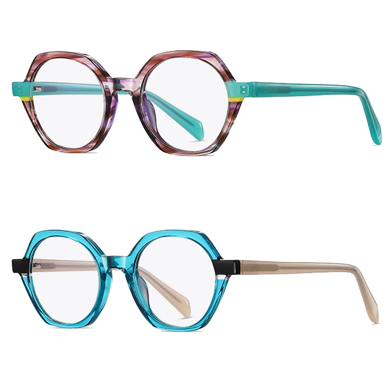 Handmade Custom OEM Eyeglasses round Acetate Optical Frames with Print Pattern Eyewear Eye Glasses for Women