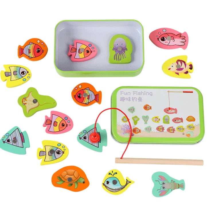 2023 Pink Wooden Magnetic Ocean Fishing Toy Game & Jigsaw Puzzle Board Juguetes Fish Magnet Toy