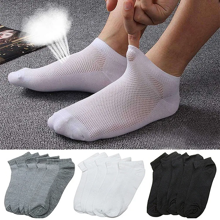 Популярные стильные мужские носки, чистый цвет, сетчатые дышащие тонкие хлопковые носки-башмачки, низкие деловые носки