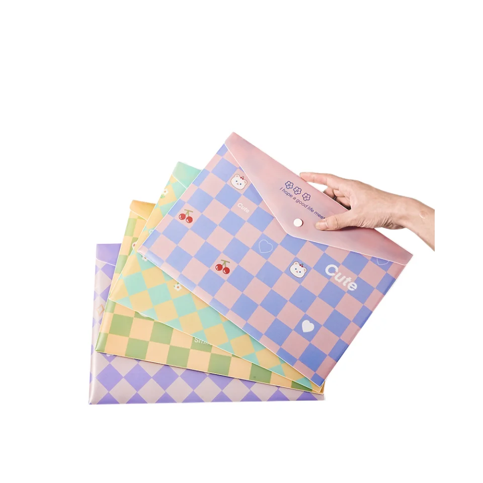 a4 transparent file bag pp button storage bag cute cartoon paper storage bag