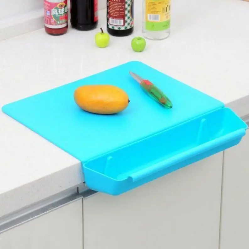 1 057 Kitchen Cutting Board Plastic Thickening Non-slip Cutting Board with Storage Basket 2 in 1 Foldable Chopping Blocks