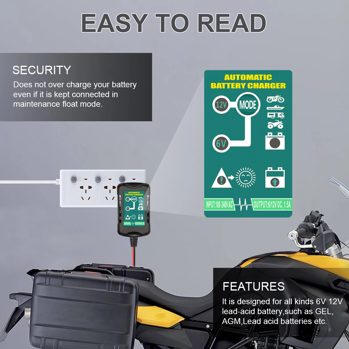 6 в, 12 В, портативное автомобильное умное зарядное устройство на солнечной батарее для мотоцикла