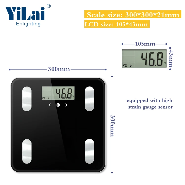 Body fat body water muscle mass bone mass calories measuring scale with USB rechargeable battery
