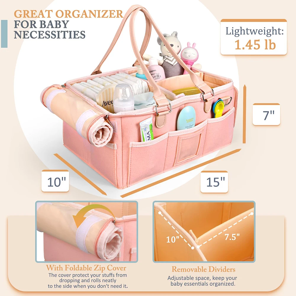 Portable Large Storage Caddy Organizer Baby Felt Travel Diaper Bag Mommy Hand Bag Nursery Basket for mommy