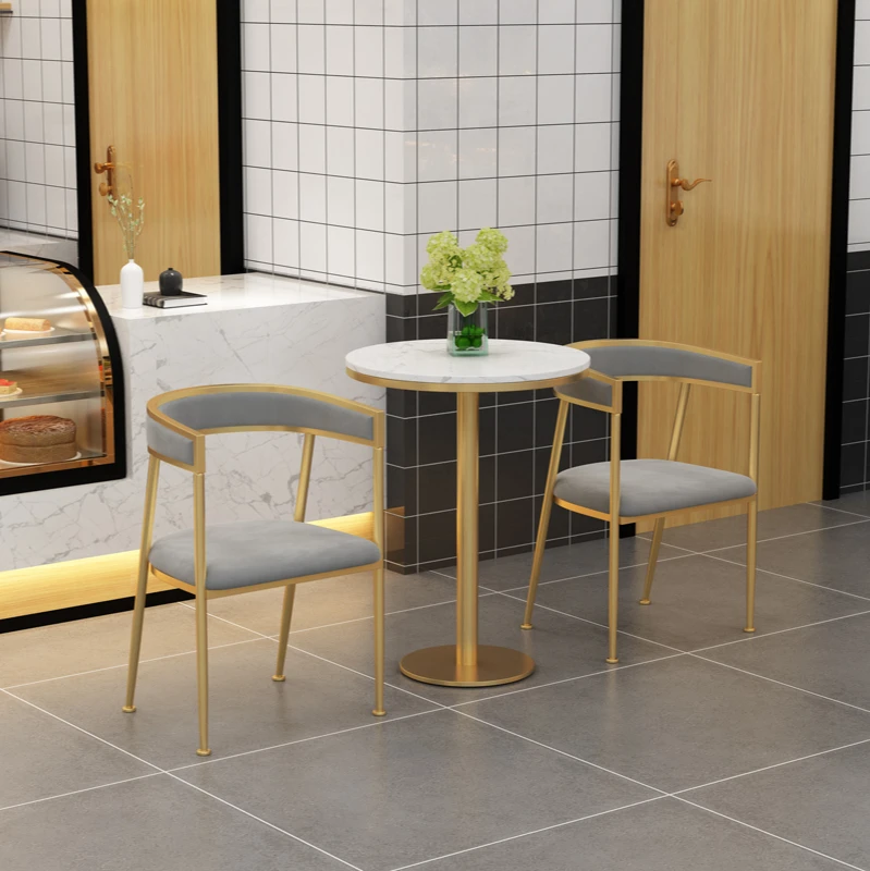 
Comfortable Relax Living Room Fabric Leisure Round Backrest Blue Gold Metal Chair 