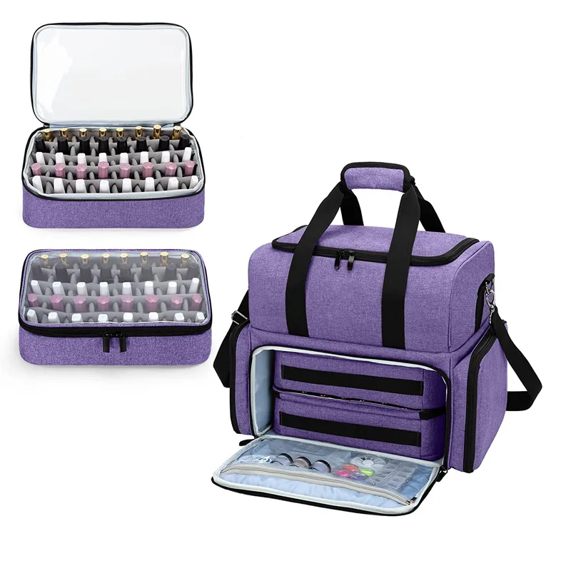 Yaeshii  Heavy Duty Adjustable Dividers Tote Nail Lamp Carrying Case Nail Polish Bag With 2 Removable Pouches