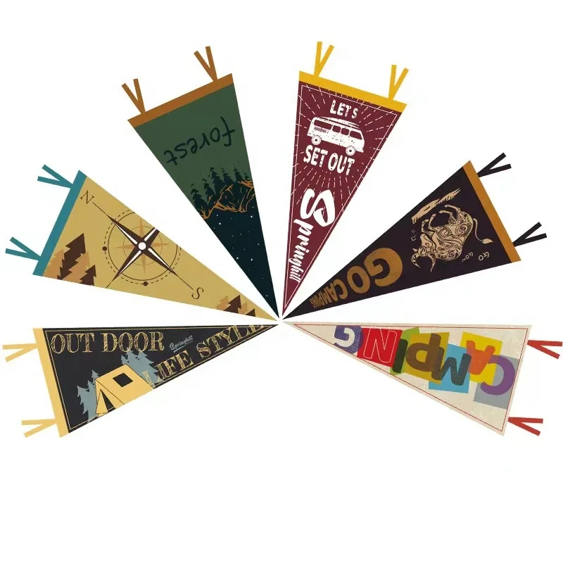 Felt Camping Flag Camping Decoration Flag Outdoor Printed Decoration Hanging Colorful Pennant String Wool Felt Bunting Flags