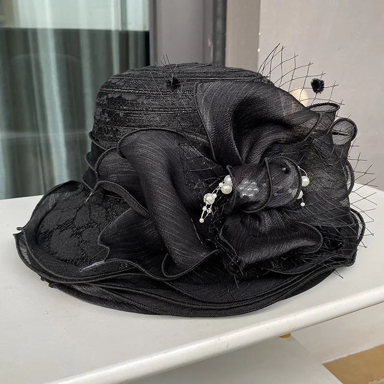 Ladies Lace Church Hat Elegant Bow Wide Brim Bucket Hats Kentucky Derby Fedora women Summer hat