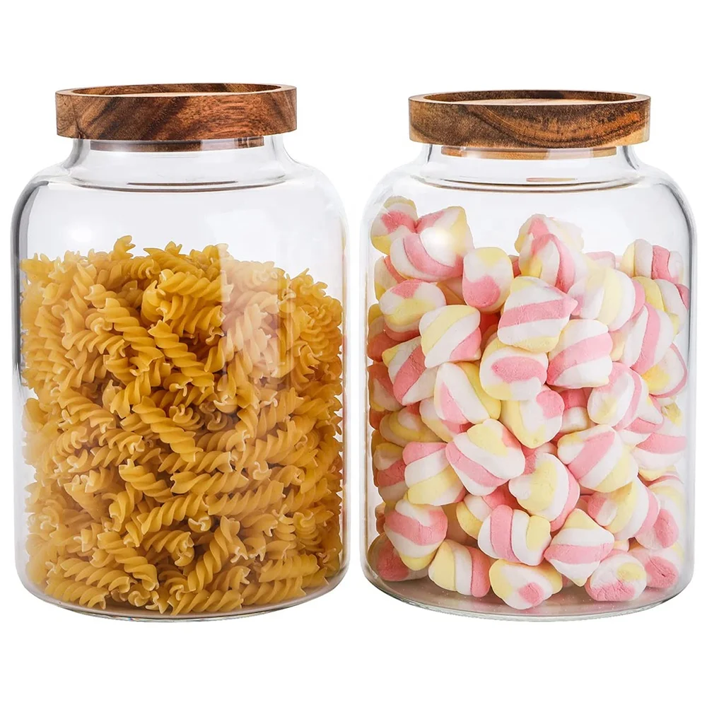 Wholesale 1.6L 2L 3L Food Containers Airtight Large Glass Storage Jar with Acacia Wooden Lid