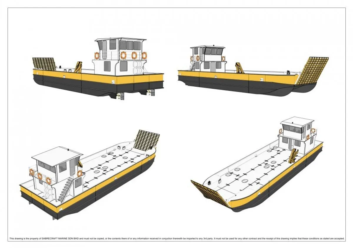 Sea King 24m X 6.6m 15-20 Ton Double Decker Landing Craft Work Boat with Crane Whole Sale