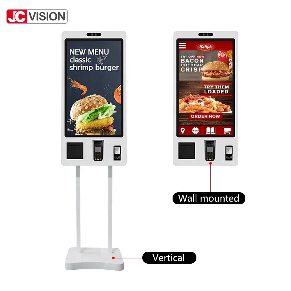 JC Fast Food 21.5 24 32 inch Touch Screen POS System Self Pay Machine Self Service Payment Ordering Kiosk for Restaurants