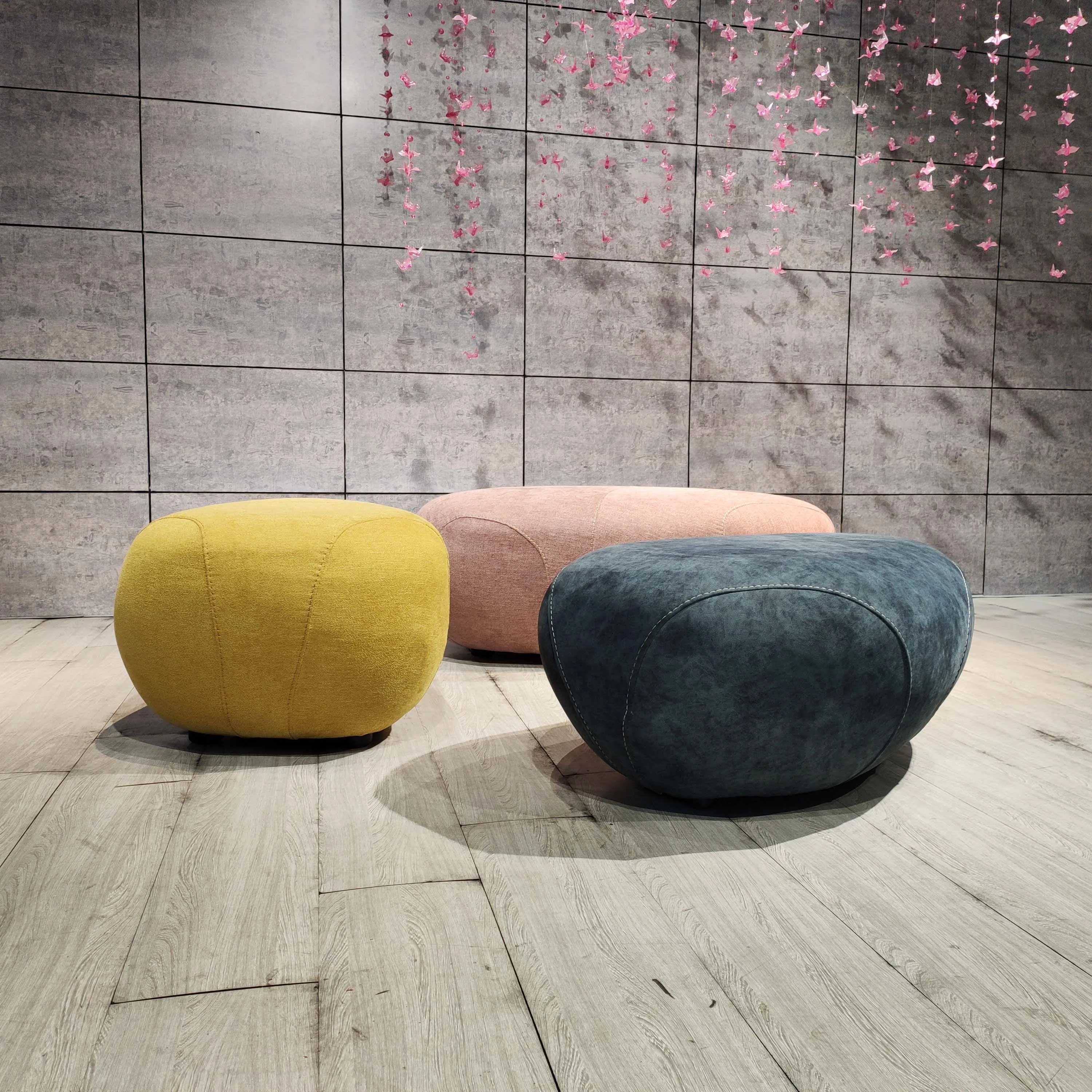 Customized Colors Modular Public velvet stool ottoman Seating Office living room  pink velvet round pouf ottoman