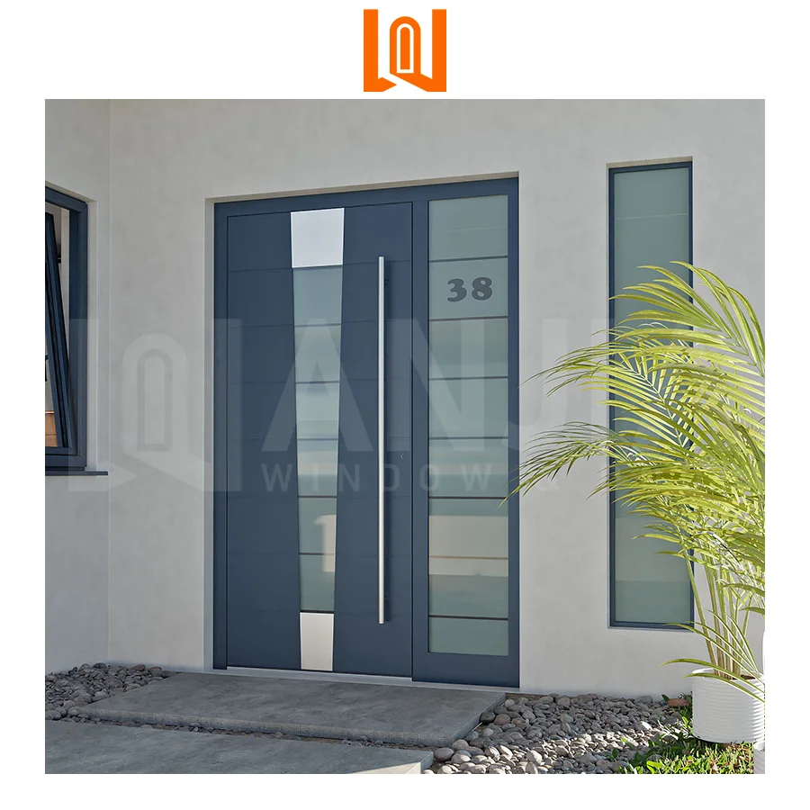 WANJIA USA modern aluminum textured glass front doors residential swing opening exterior door