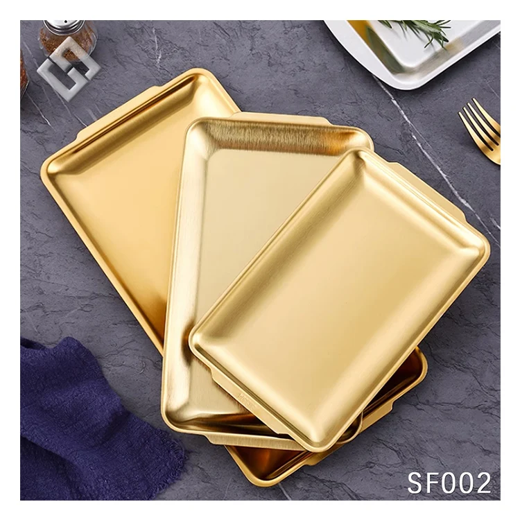 Customizable Pattern Stainless Steel Restaurant Serving Plates Plastic Home Food Serving Tray Rectangle Service Trays