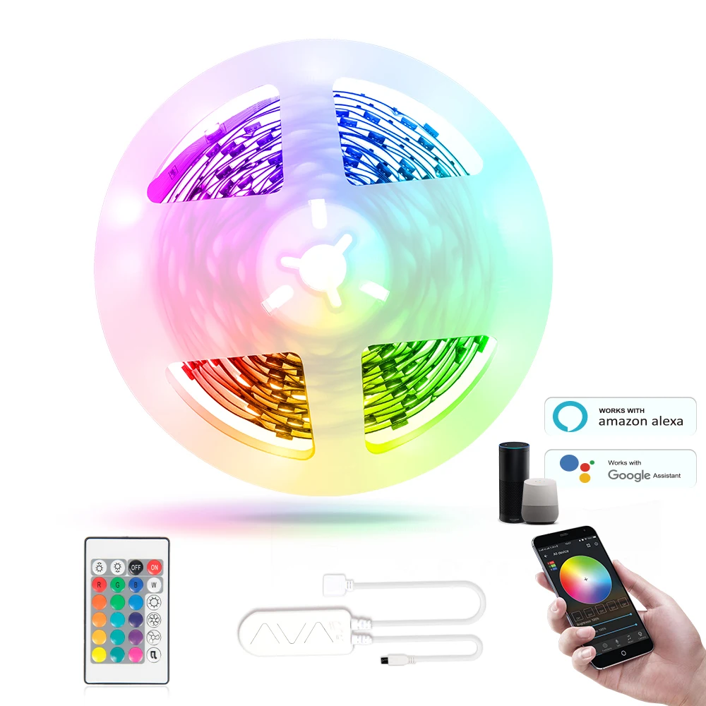  Заводская светодиодная полоса освещения Комплект Smart 12 в 5050 Китай Rgb Wifi контроллер работает с Google