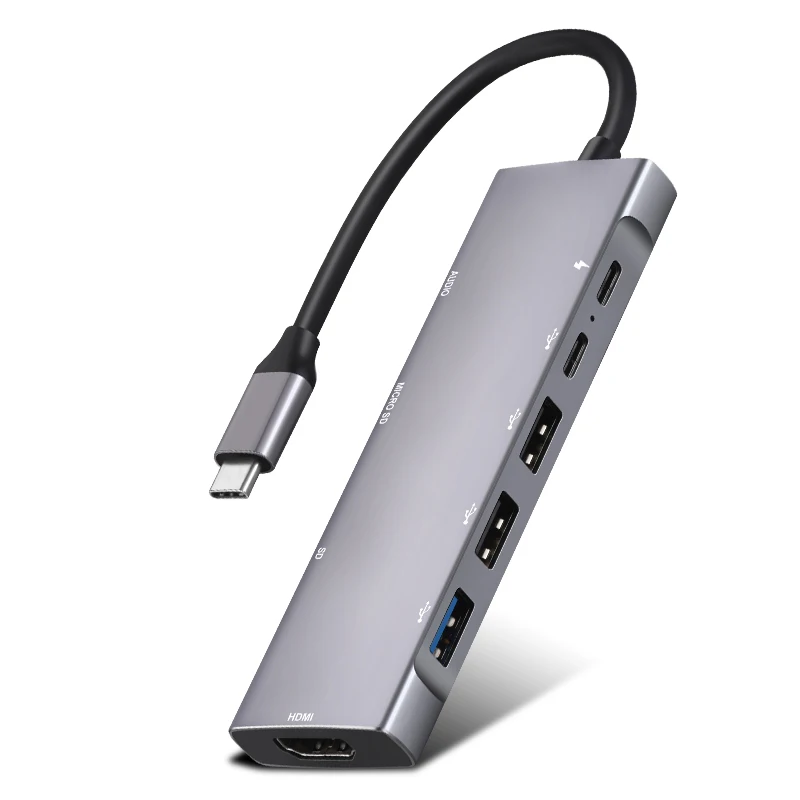 9 в 1 Алюминиевый многопортовый Док станция зарядное устройство с 4K USB3.0 RJ45 TF USB-C PD адаптер для зарядного устройства Type-C USB Hub