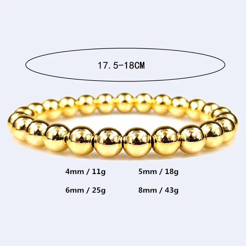 18K Gold Plated Beaded Ball Bracelets for Women Copper Stackable Stretch Elastic Bracelet