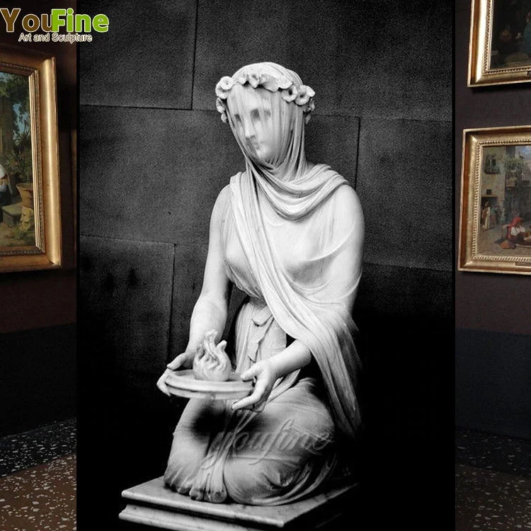 Life Size White Marble Veiling Woman Statue for Decoration