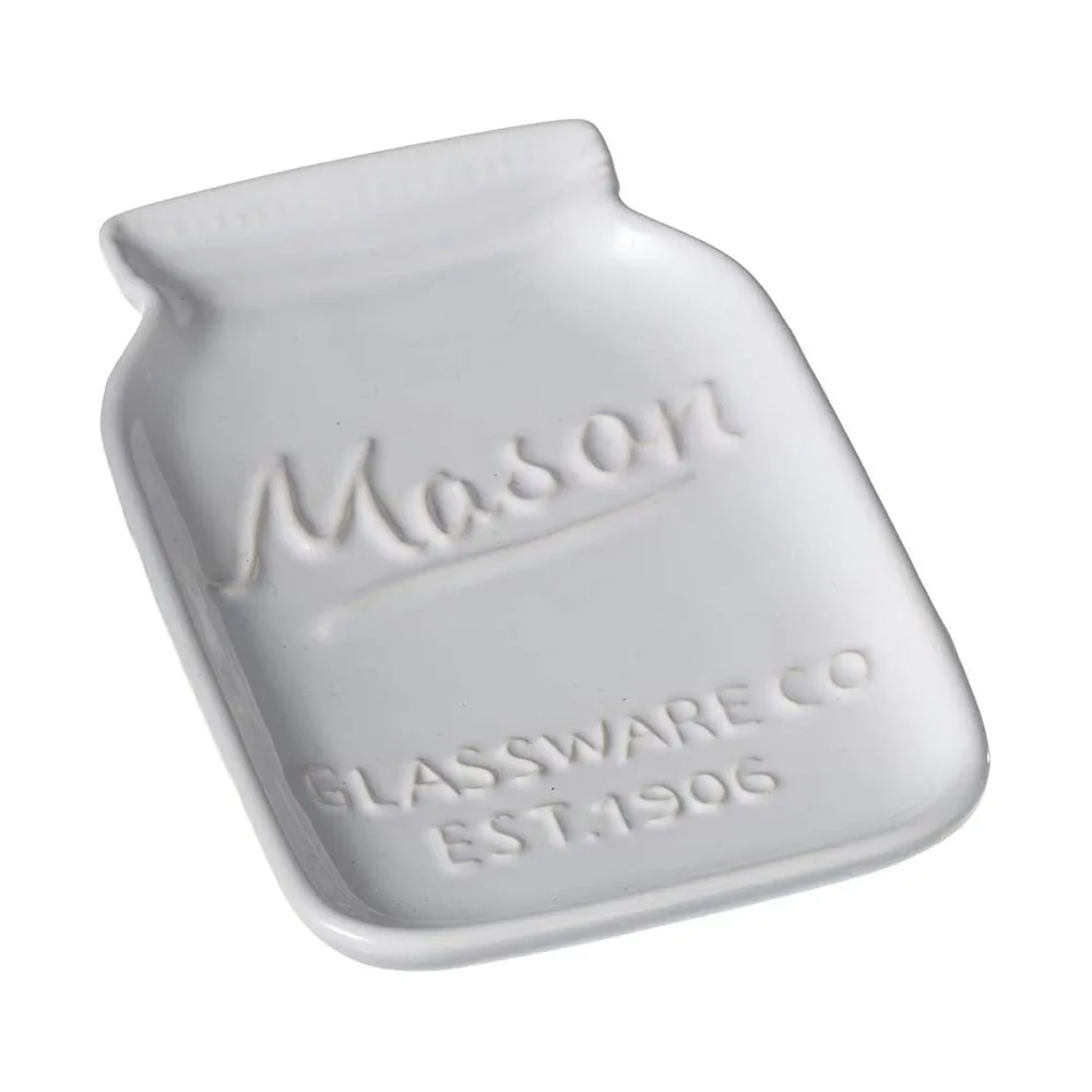 White Mason Jar Shaped Ceramic Decorative Spoon Rest