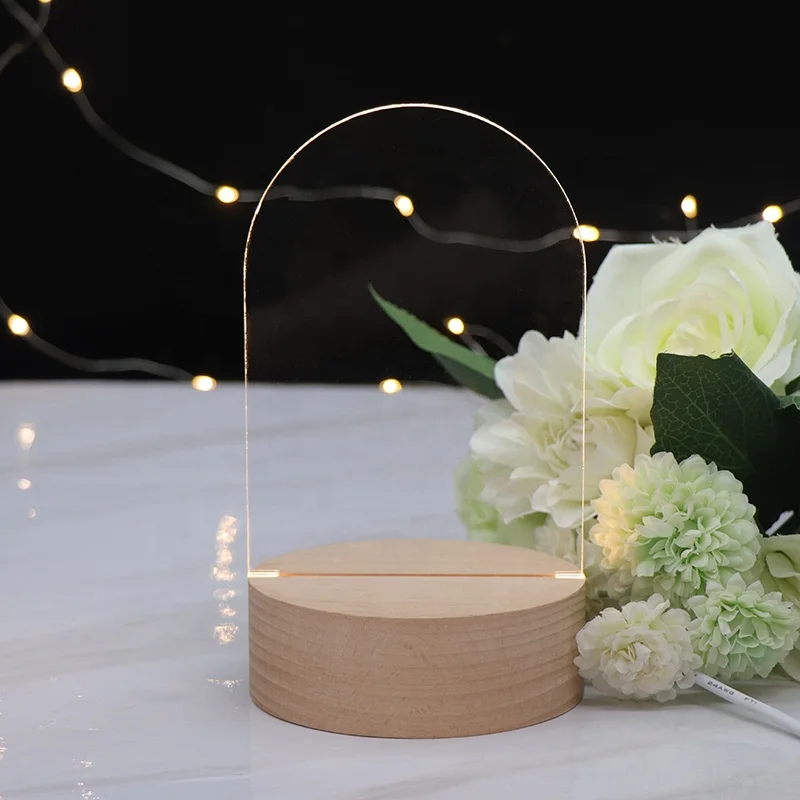 OEM Best Gift Blank Acrylic Plate Table Lamp Baby Night Light With Wooden Stand