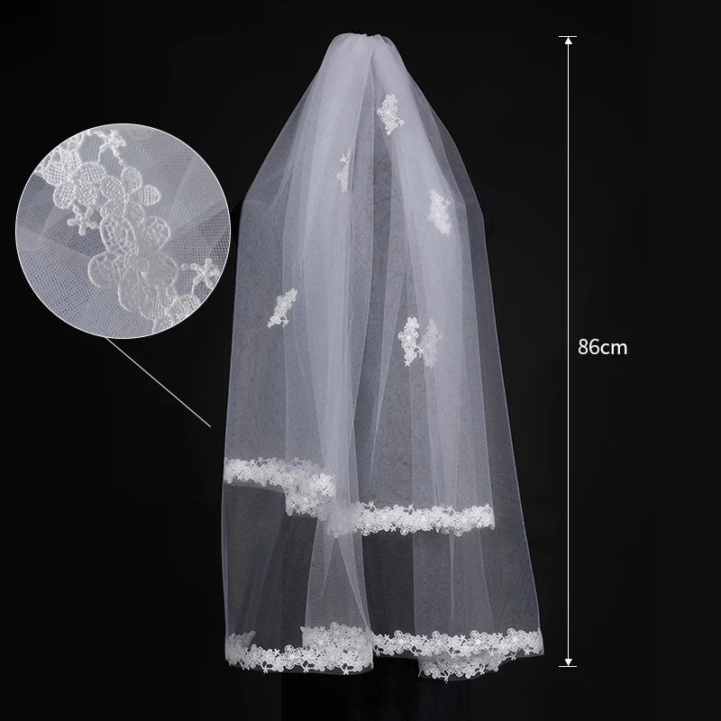 Handmade Floral Edge Soft Tulle Two-Layer Veil With Comb Bridal Shower Hen Party Wedding Hair Accessories