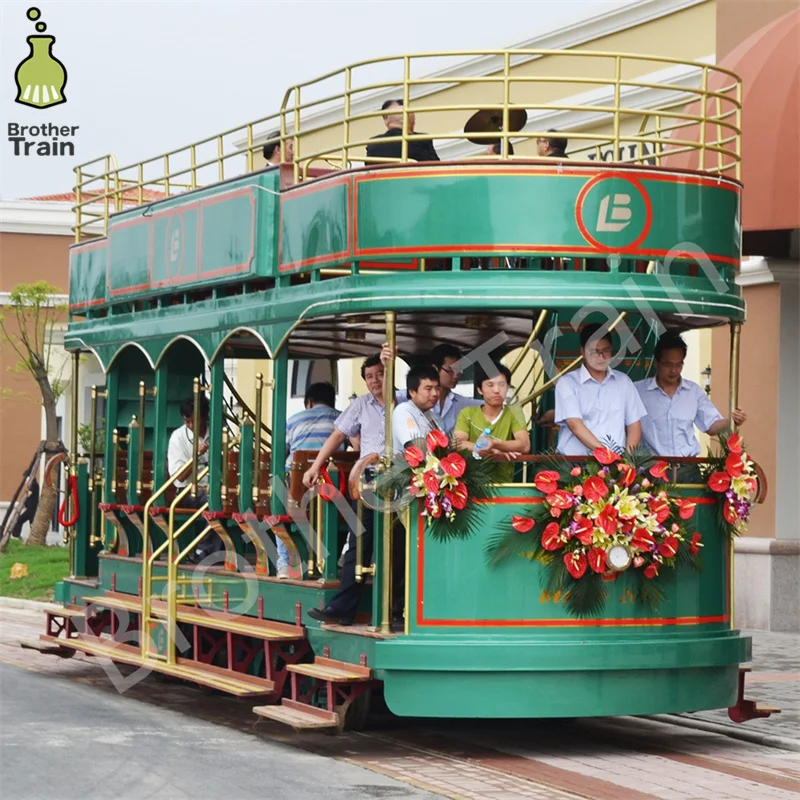 Rail Double Decker Tramways Electric Trolley Double Decker Tram Tourist Train Amusement Park Train Take More Passengers For Tour
