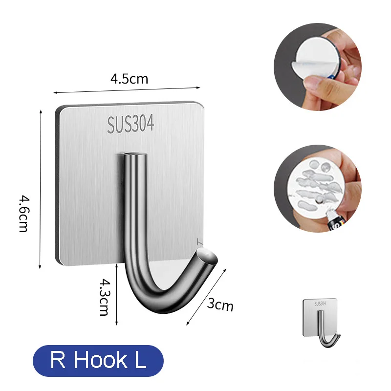 Stainless steel punch-free hook Strong adhesive kitchen wall bearing wall hanging hook seamless nail metal holder