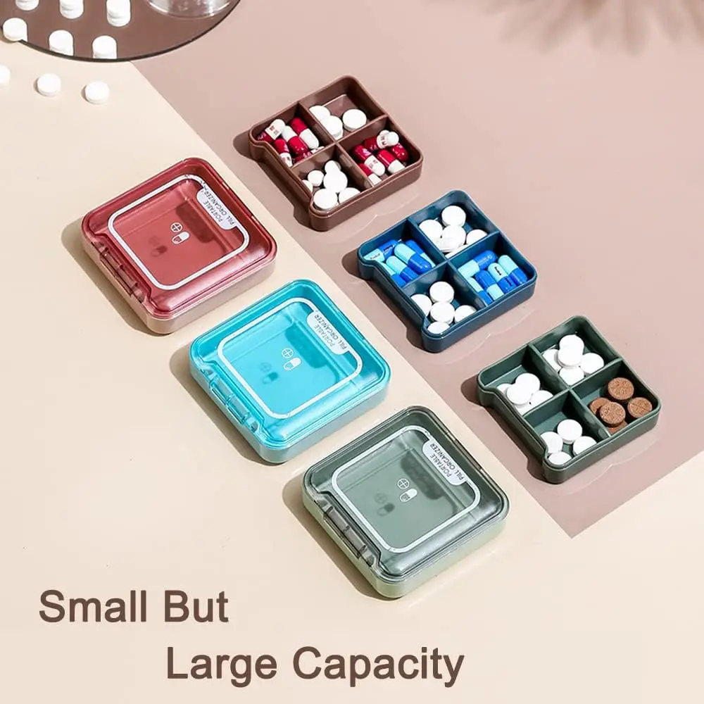 BPA Free Pill Case with 4 Large Compartmensts to Hold Vitamins, Moistureproof Portable Pill Box Organiser for Travel