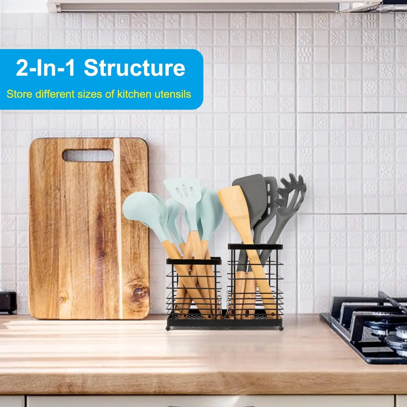 Utensil Holder for Countertop Stainless Steel Kitchen Holder Spoon Spatula Holder for Kitchen Counter