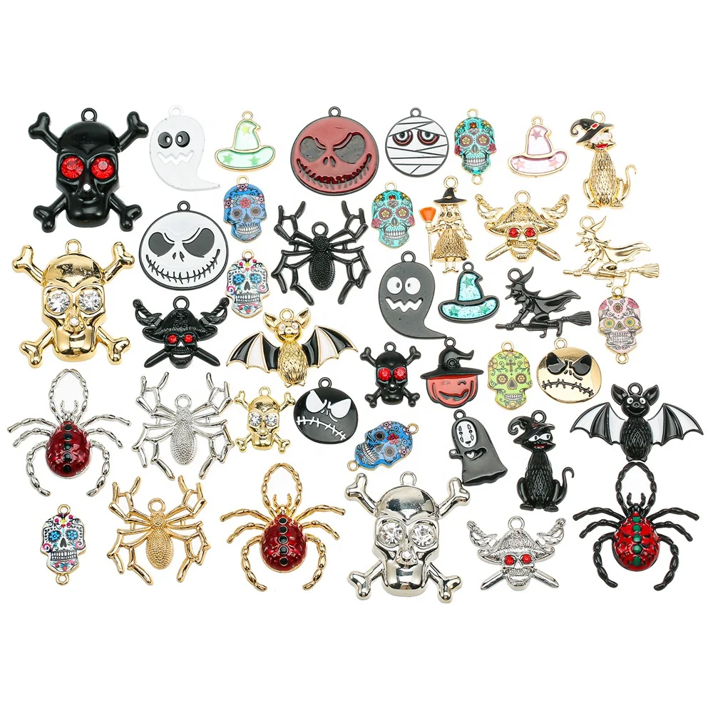 Halloween Pirate Ghost Skull Witch Spider Enamel Alloy Metal metal Charms Pendants For Jewelry Making Earring Bracelets DIY Accessory