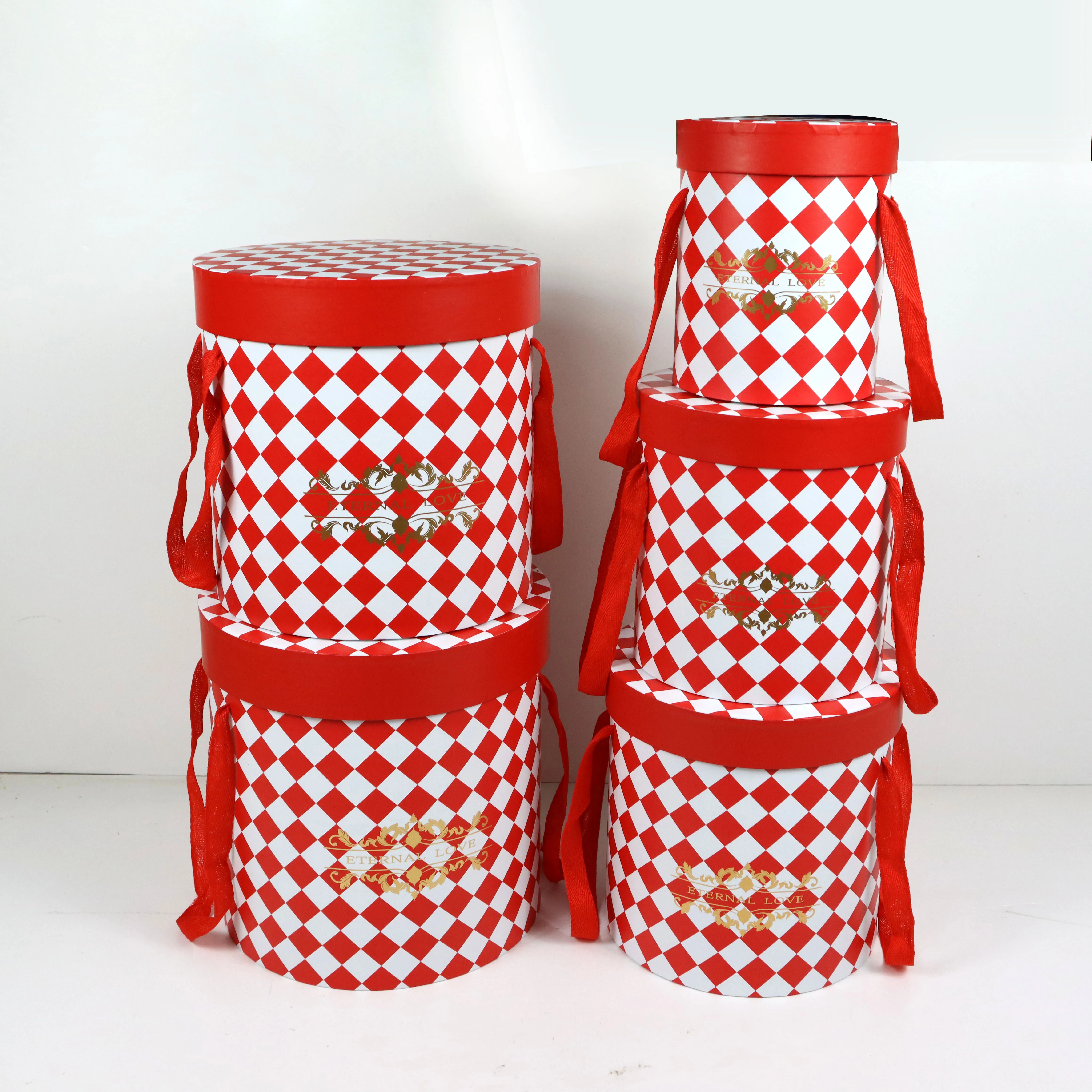 High Quality 5pcs/set Cylinder Flower Paper Box with Marble Pattern Printed