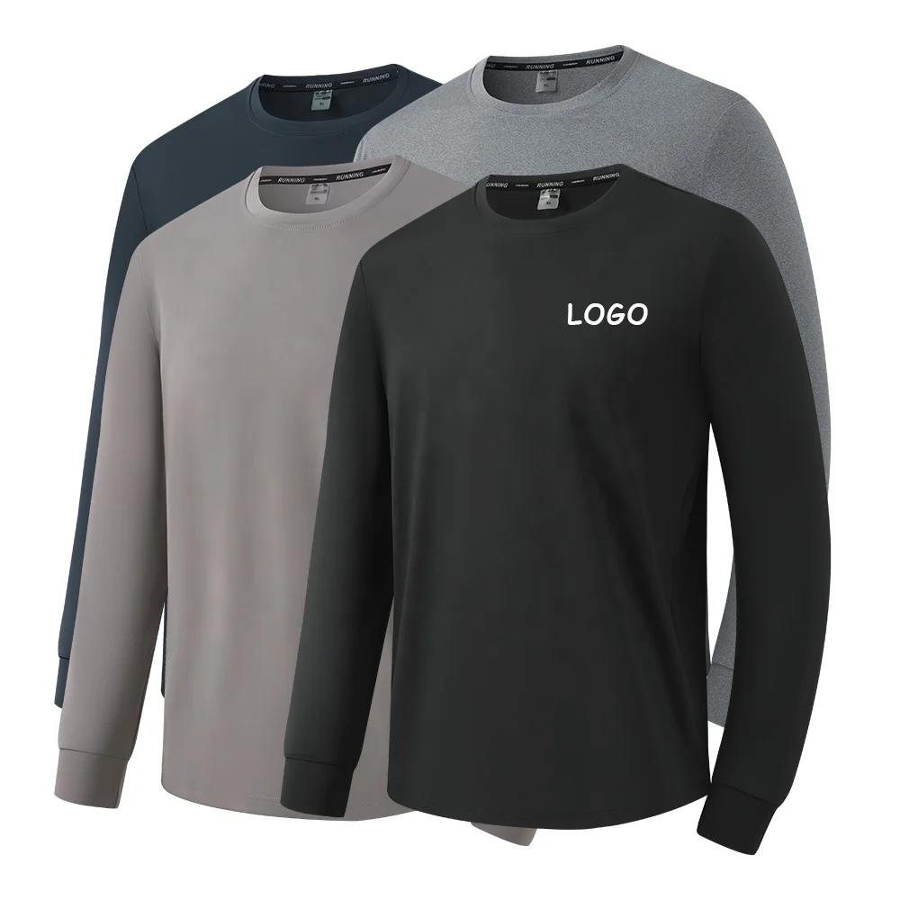 Oem Crew Neck Polyester Tshirt Blank Quick Dry Pullover Custom Logo Plain Oversized Long Sleeve T Shirt For Men