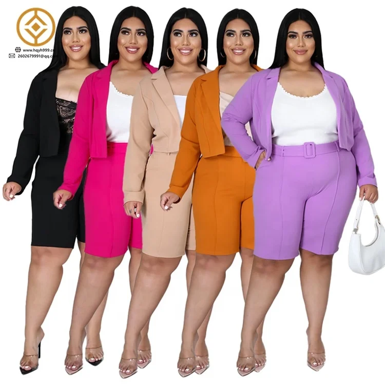 2023 Fall plus size Women Clothing 2 Piece Set Female Suit Lady Wear For Office Suits Blazer Shorts 2 Piece Set Women