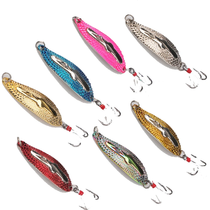 5g 7g 10.5g 14g Leech sequin feather Treble hook spoon type long-distance casting freshwater metal jig fishing lure bait
