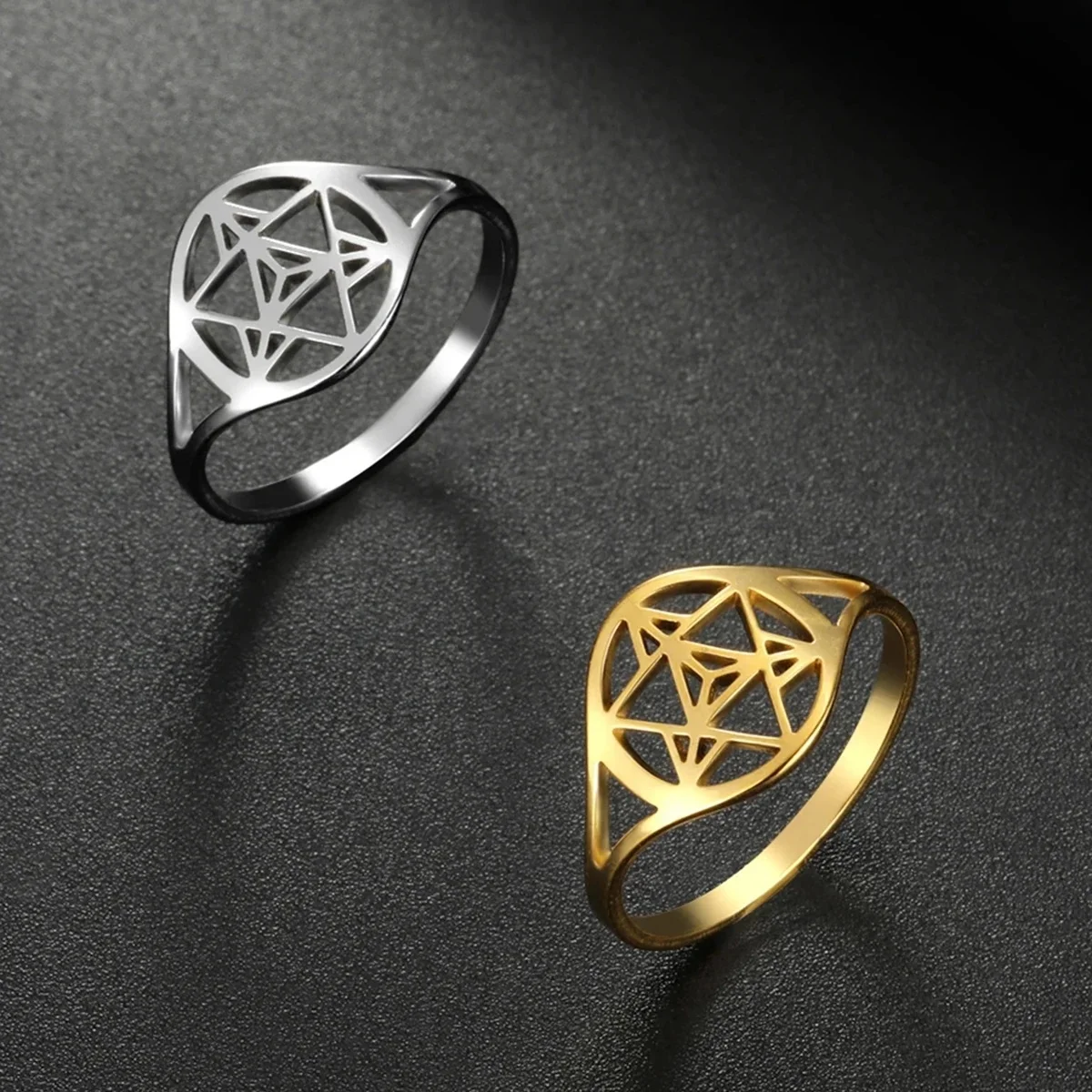 Merkaba Symbol Star Sacred Geometry Ring Vintage Meditation Finger Rings Stainless Steel Jewelry Gift