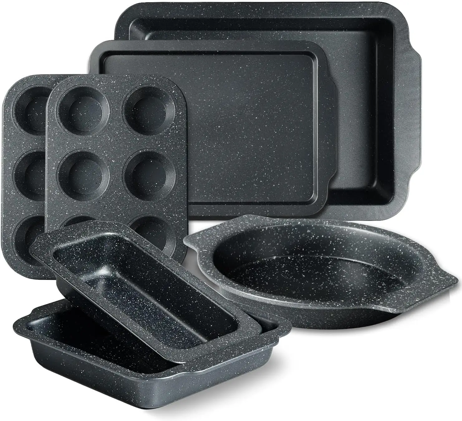 Nonstick Baking Pans Set - 7 PCS Bakeware Sets Marble coating Baking Sheets For Oven Baking Set w/widened handle